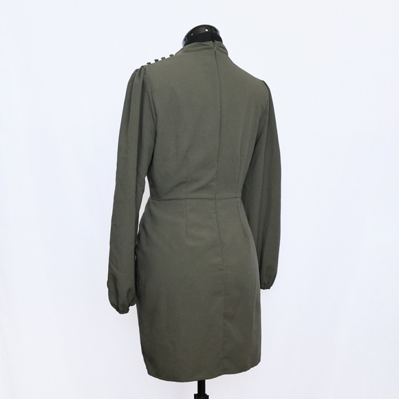Military Chic Long Sleeve Mock-neck Mini Dress - Picture 3 of 5